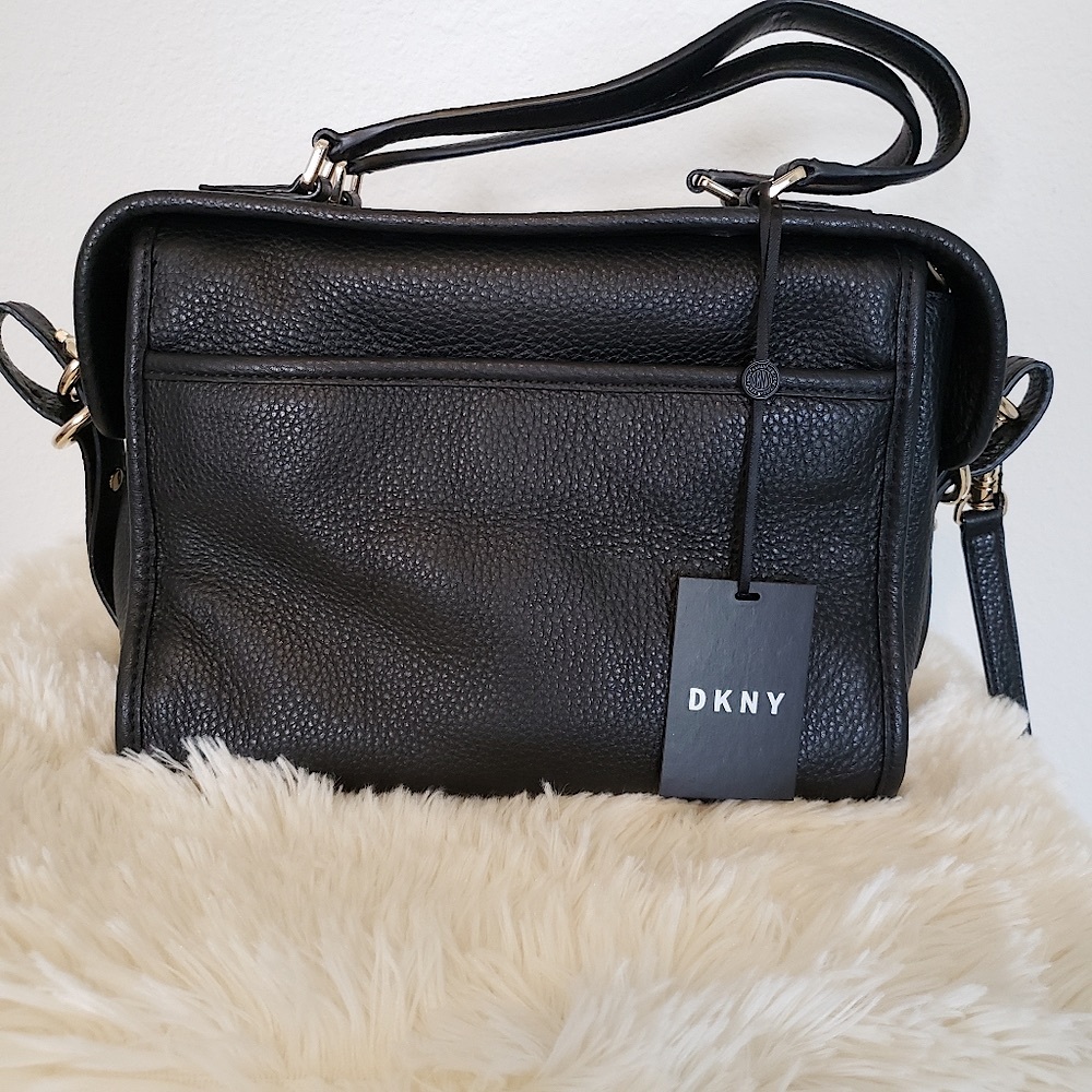 REDUCED - DKNY Marcy Black Medium Pebble Leather Crossbody Satchel NWT - Picture 7 of 14